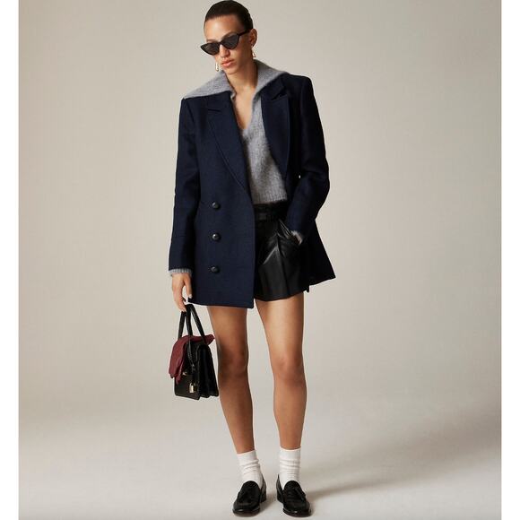 J.Crew Classic Peacoat Italian Wool Blend Melton Navy Double Breasted US 4 NWT - Picture 1 of 16